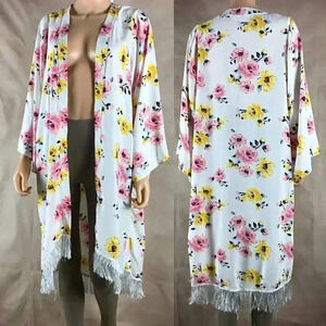 THE EDIT White Floral Mid-Length Kimono Cover-Up NWT Size Medium
